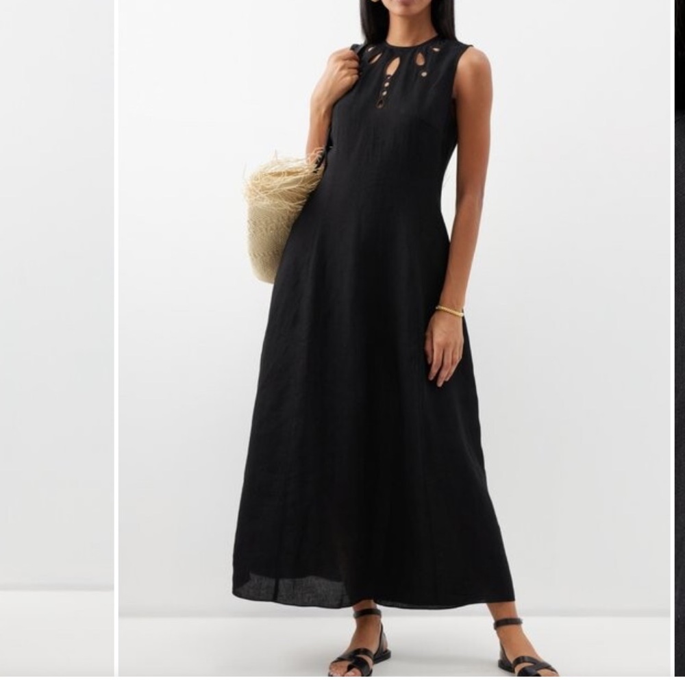 THREE GRACES LONDON Edith Cut Out Black Linen Maxi Dress . Size 16